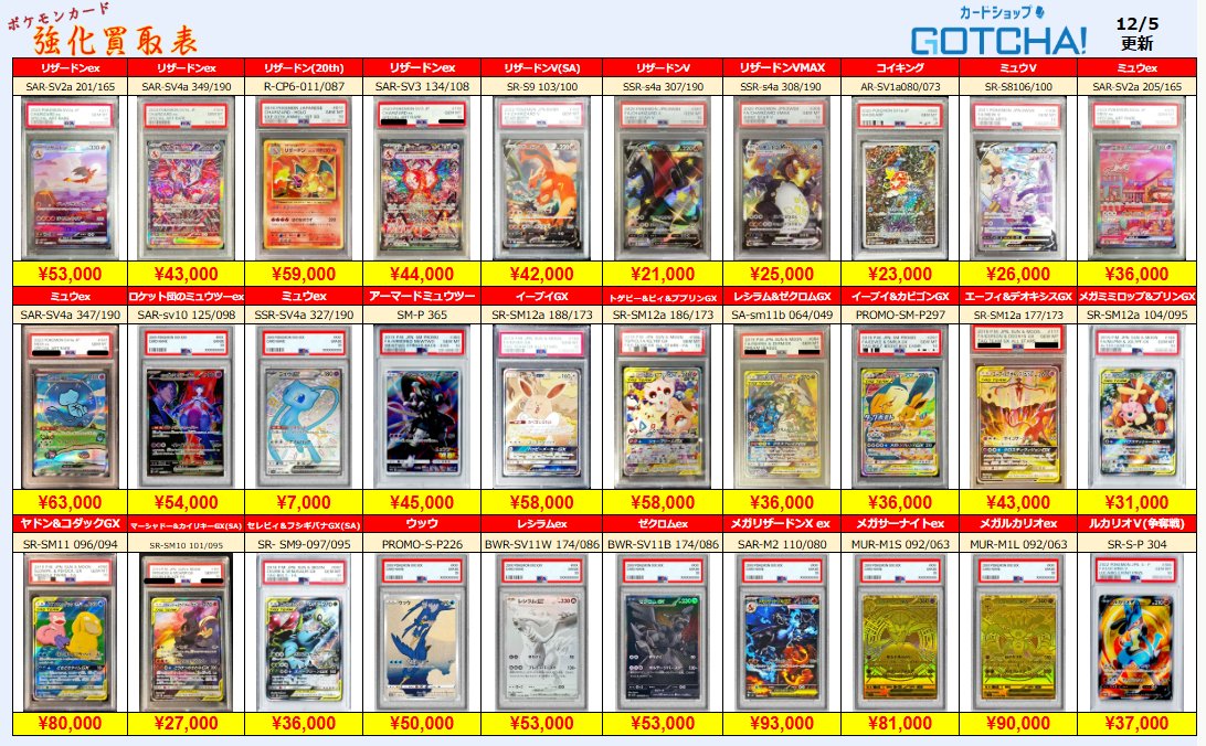 12/05更新 ⚡🔥【PSA強化買取表 ③】🔥⚡ 【PSA10】リザードンex SAR