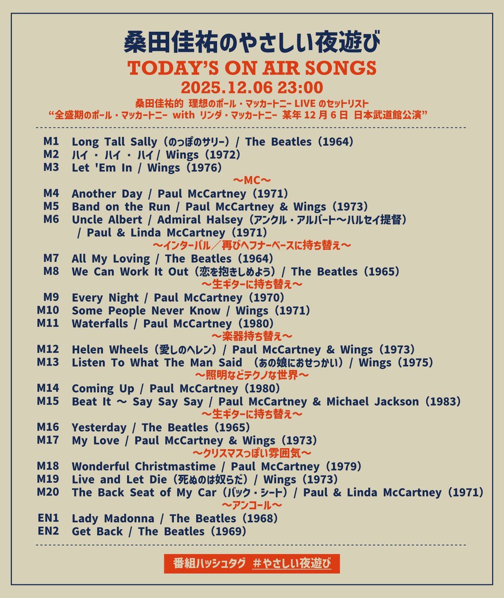 桑田佳祐 の #やさしい夜遊び📻🎶 今夜もお聴きいただいた皆様