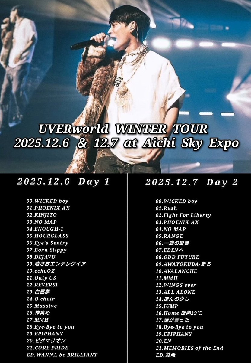 愛知公演 セトリまとめ】 UVERworld WINTER TOUR 2025 at Aichi Sky