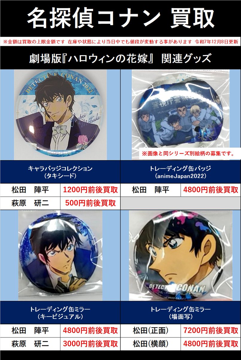 買取情報】 『#名探偵コナン』 松田陣平さん、萩原研二さんの缶バッジ
