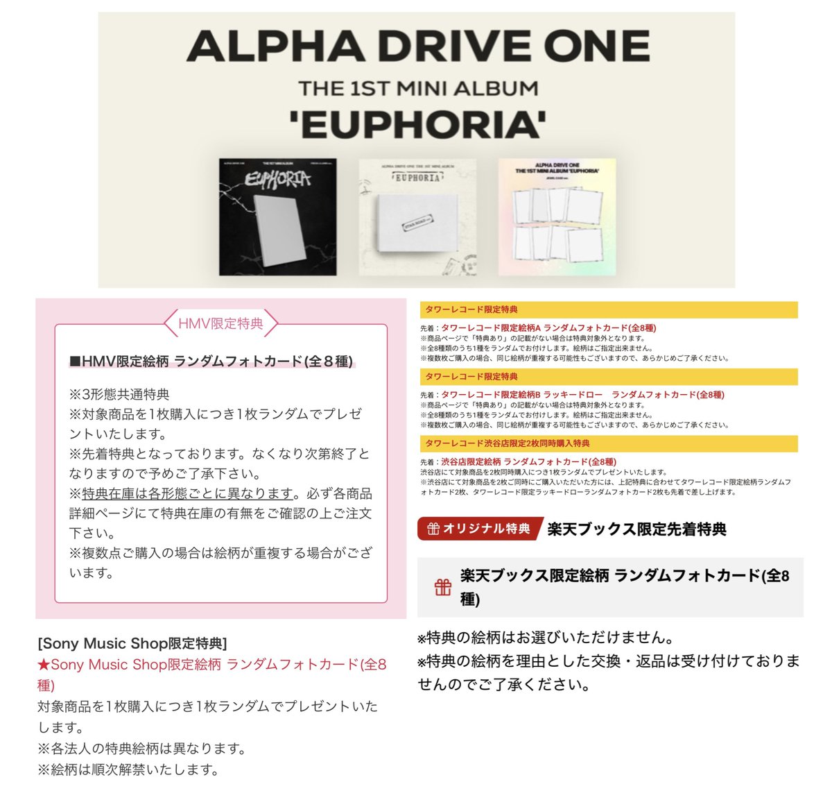 ALPHA DRIVE ONE THE 1ST MINI ALBUM 'EUPHORIA'🏎️ 日本限定特典の