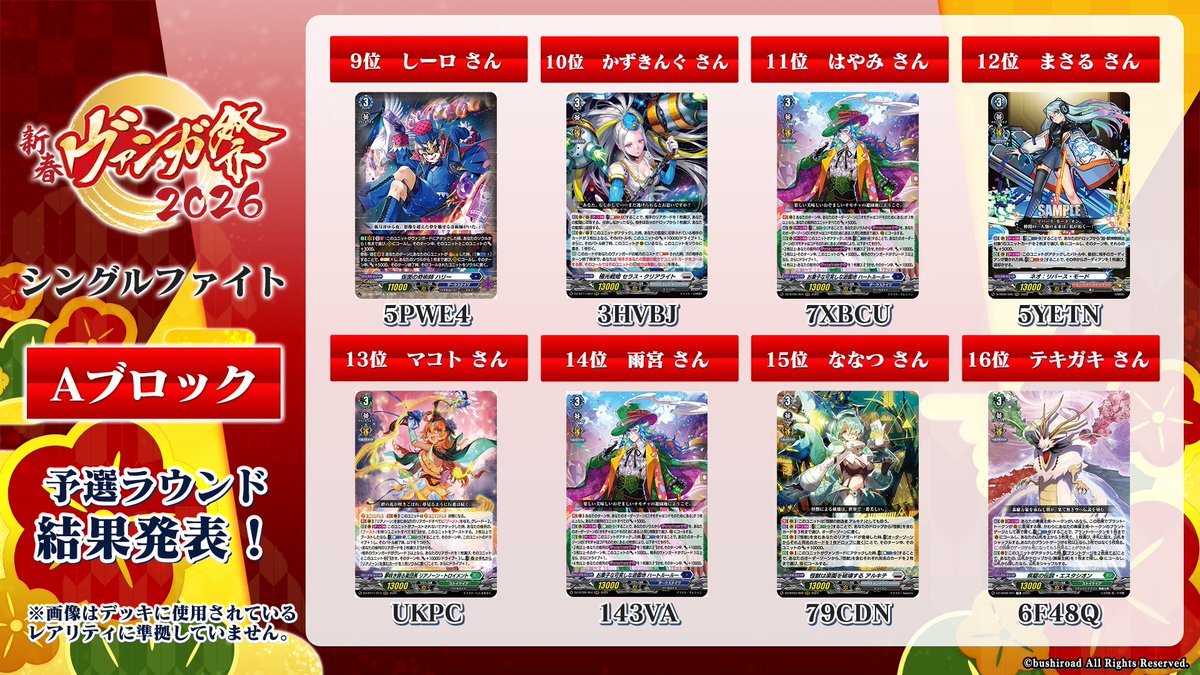 🪁🎍#新春ヴァンガ祭2026🎍🪁 シングルファイト Aブロック 結果発表