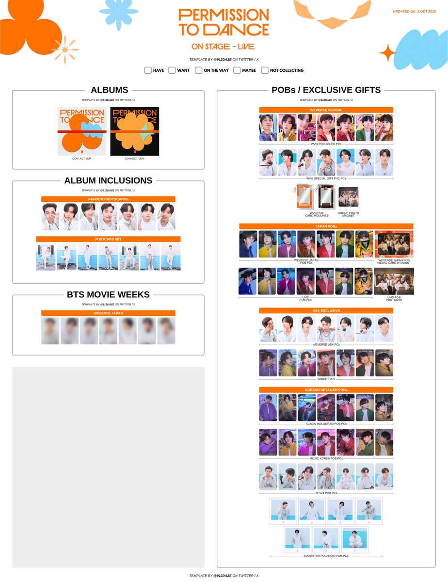 BTS PERMISSION TO DANCE ON STAGE PTD PC PHOTOCARD WISHLIST WL