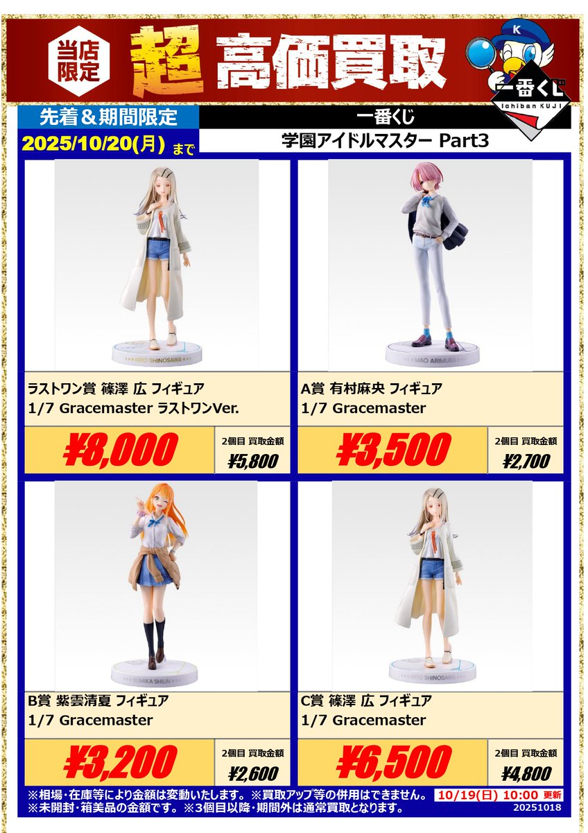 ✨【買取情報】✨ 一番くじ 『学園アイドルマスター』フィギュア高価