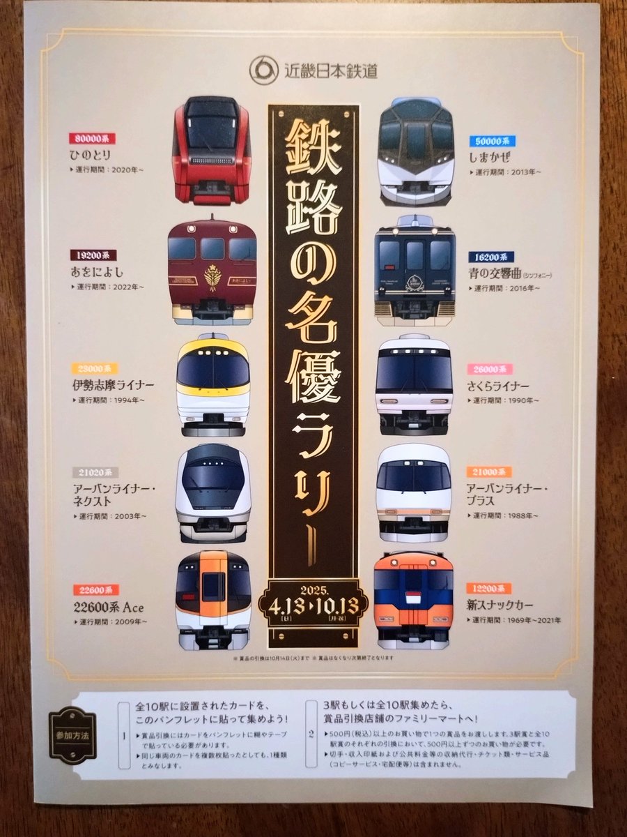 近鉄の「鉄路の名優ラリー」は、10駅に配置された「特急カード」を