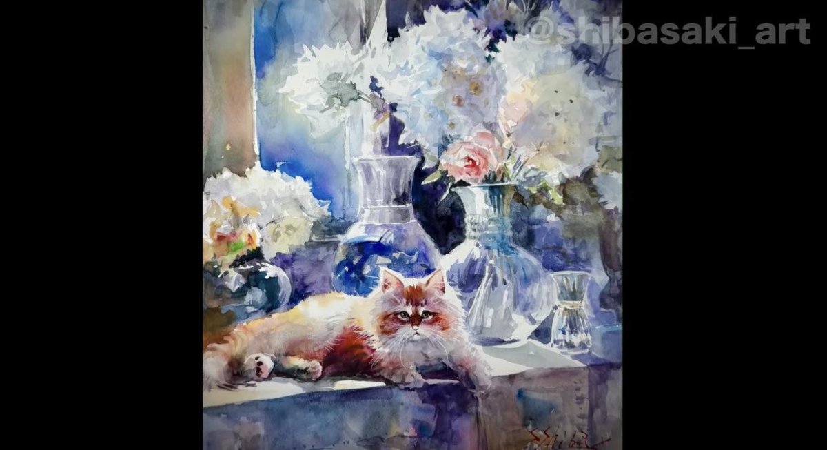 水彩画　絵画　 「化粧直し」