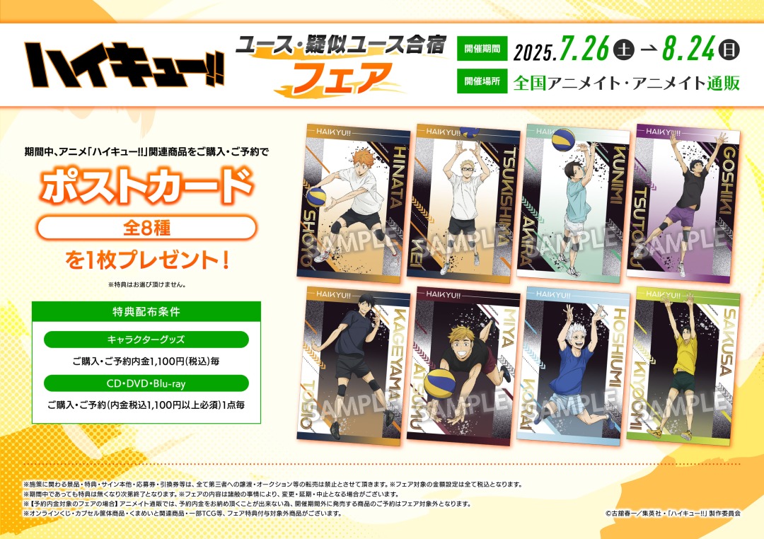 アニメ「#ハイキュー!!」ユース・疑似ユース合宿フェア ◤◢◤8/24(日