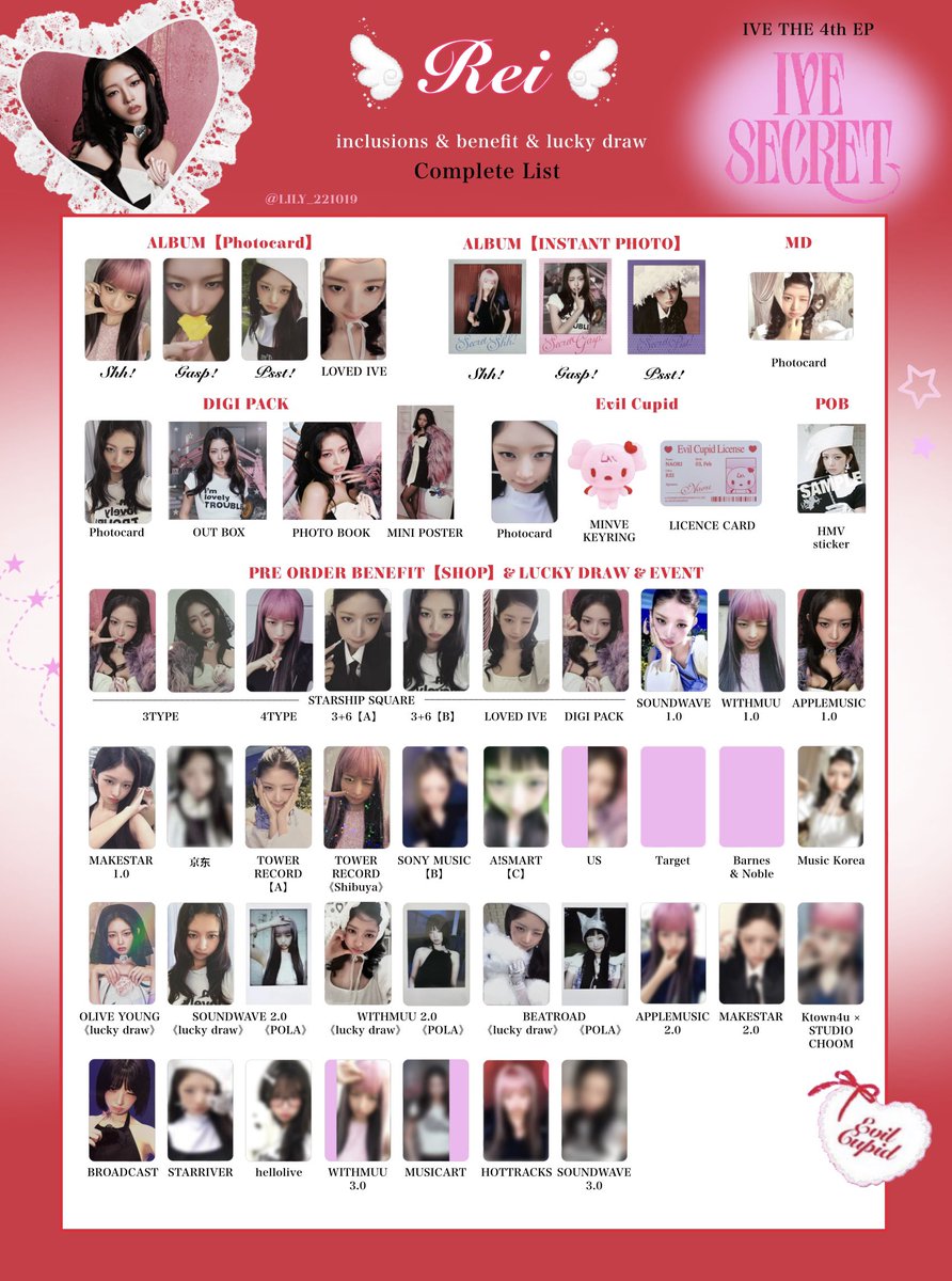 IVE SECRET】 封入&特典 トレカ 一覧 ❤️🪽Complete List ver.6 追加