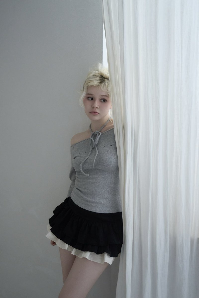 Mary logo choker tops color ivory/gray ¥8800-tax in 配色のロゴ刺繍