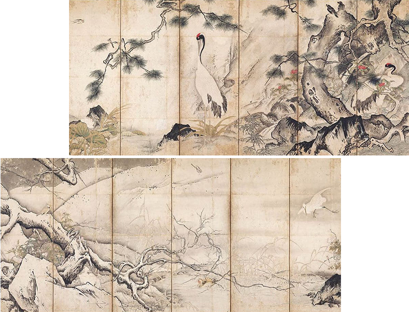 雪舟筆『四季花鳥図屏風』室町時代 15世紀 京都国立博物館 京都国立