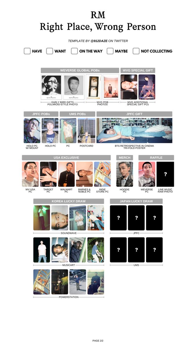 BTS RM NAMJOON SOLO ALBUM RIGHT PLACE WRONG PERSON PHOTOCARD