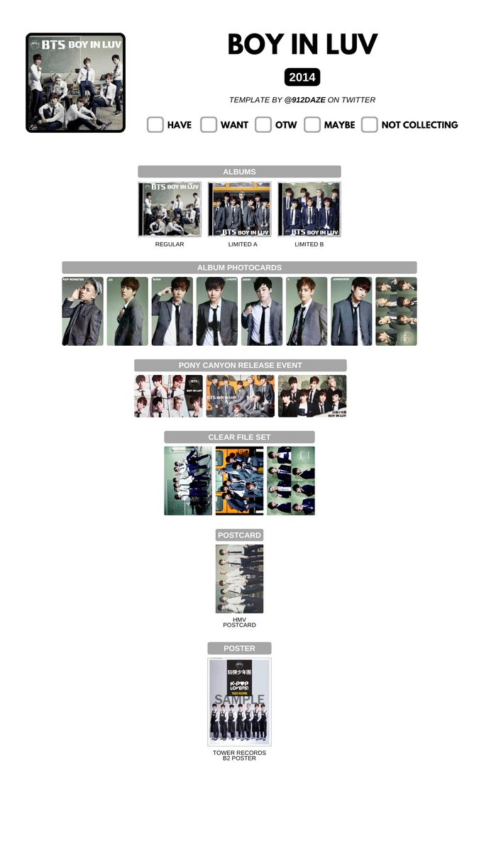BTS JAPAN JAPANESE ALBUMS PC PHOTOCARDS WISHLIST WL TEMPLATES