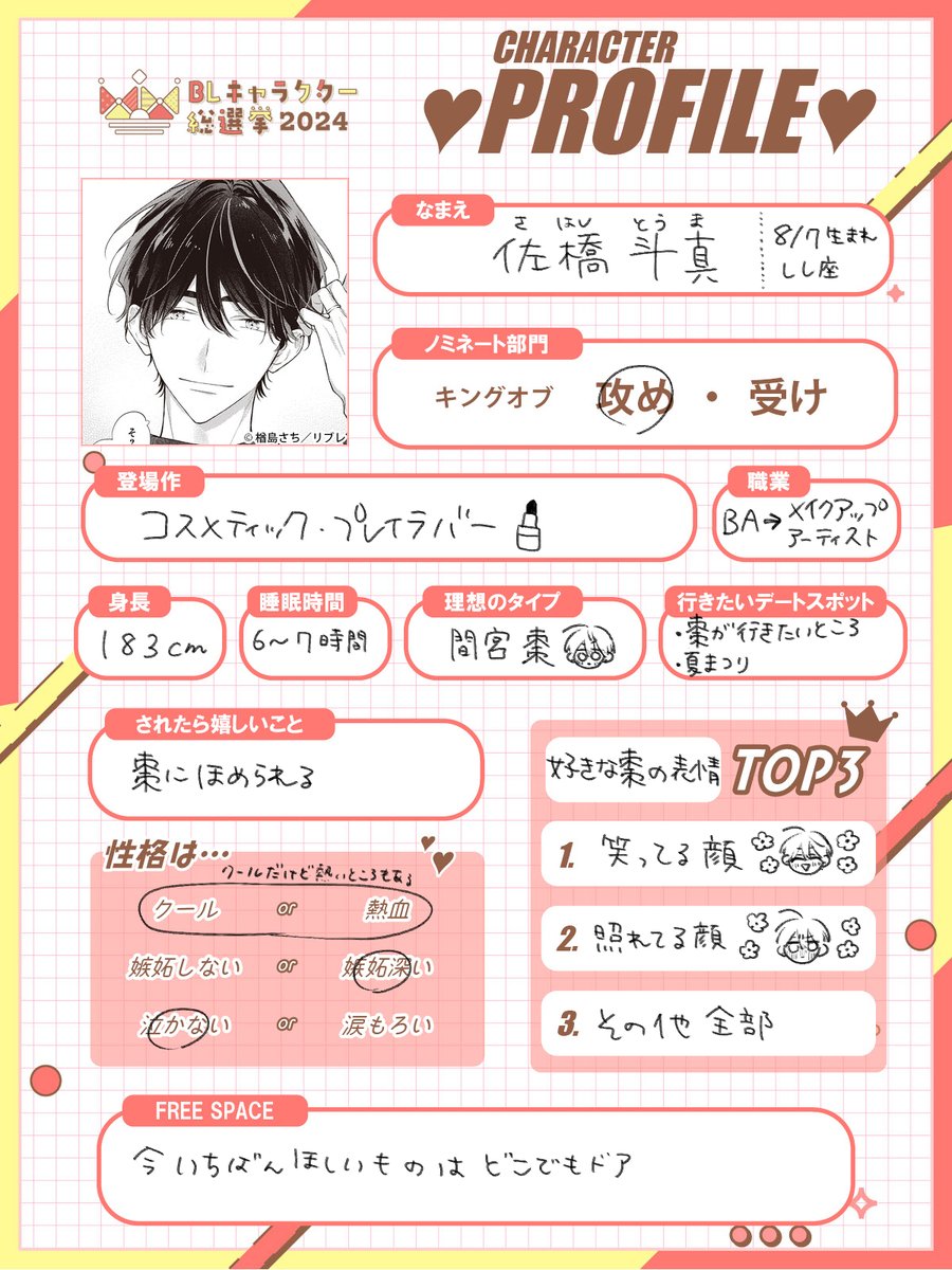 リクエストいただいていたプロフィール書きました🫶 #BLキャラ総選挙2024