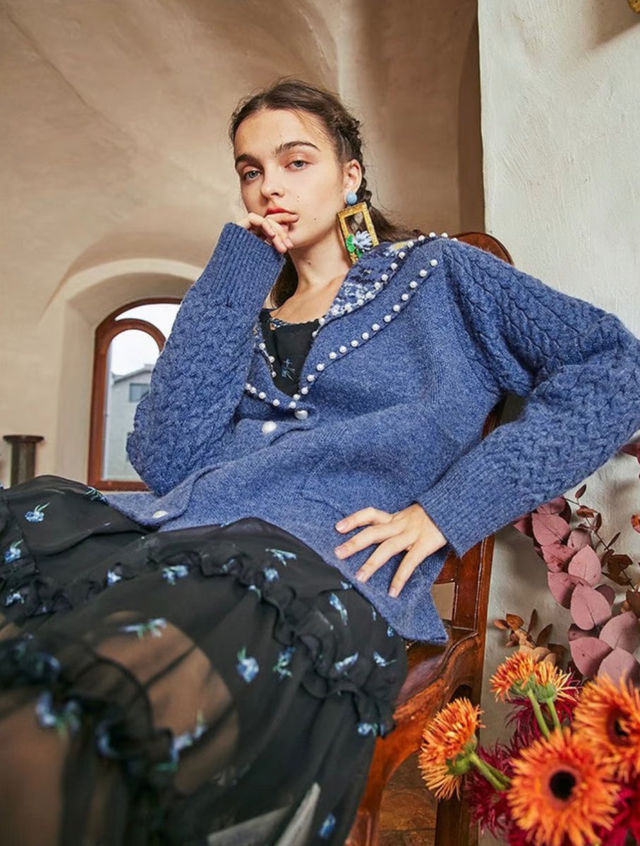 ◇ゴッホの『星月夜』と『花瓶の向日葵』セーラーニットカーディガン