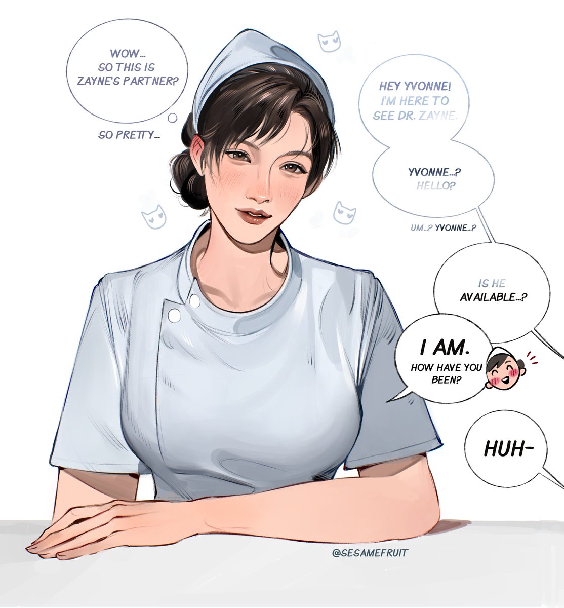 Nurse Yvonne doing her job and making sure MC is okay