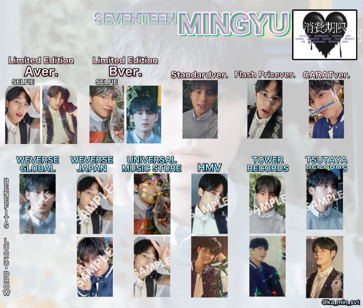 SEVENTEEN消費期限🩵🖤 アルバム封入 店舗特典 トレカ 一覧 ミンギュ씨