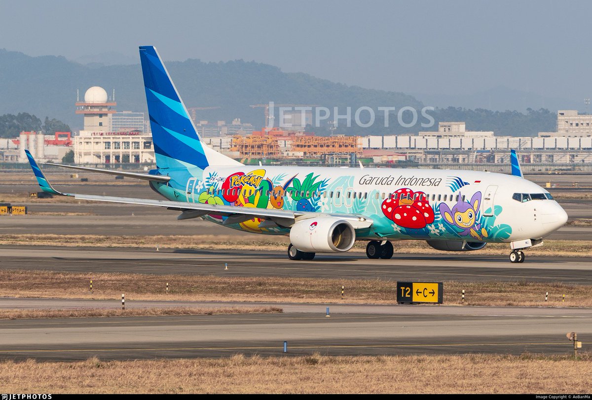 A Garuda Indonesia 737 in special Pokémon livery in Guangzhou