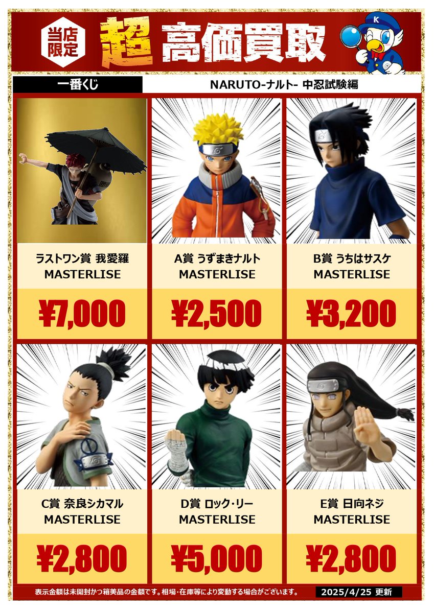 🔥🔥🔥高価買取情報🔥🔥🔥 昨日発売の 一番くじ 「#NARUTO -ナルト- 中