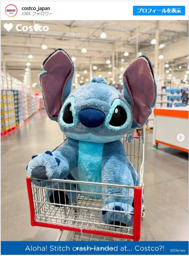 可愛い】「コストコ」に巨大スティッチぬいぐるみ登場！ カートが