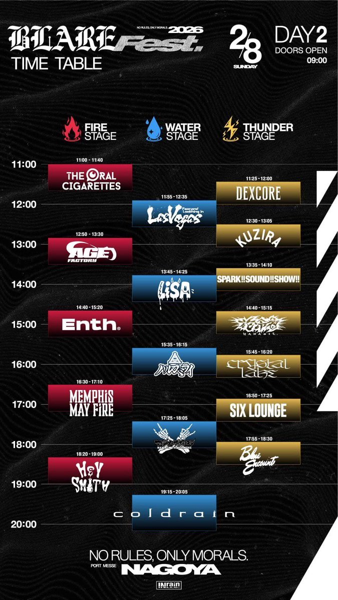 明日はBLARE FEST. 2026 SPARK!!SOUND!!SHOW!!は 13:35〜14:10 THUNDER