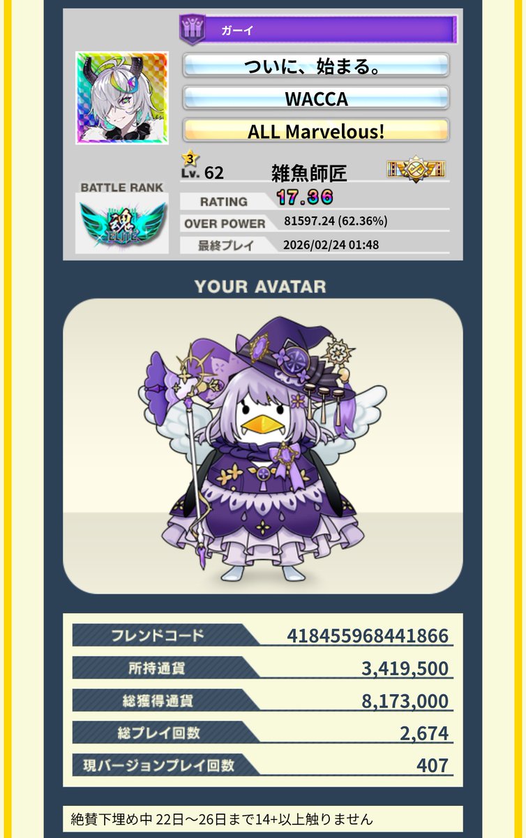 固定 2/24時点 チュウニズムLv.15,15+全鳥 Lv.15AJ40譜面 15.5全8000