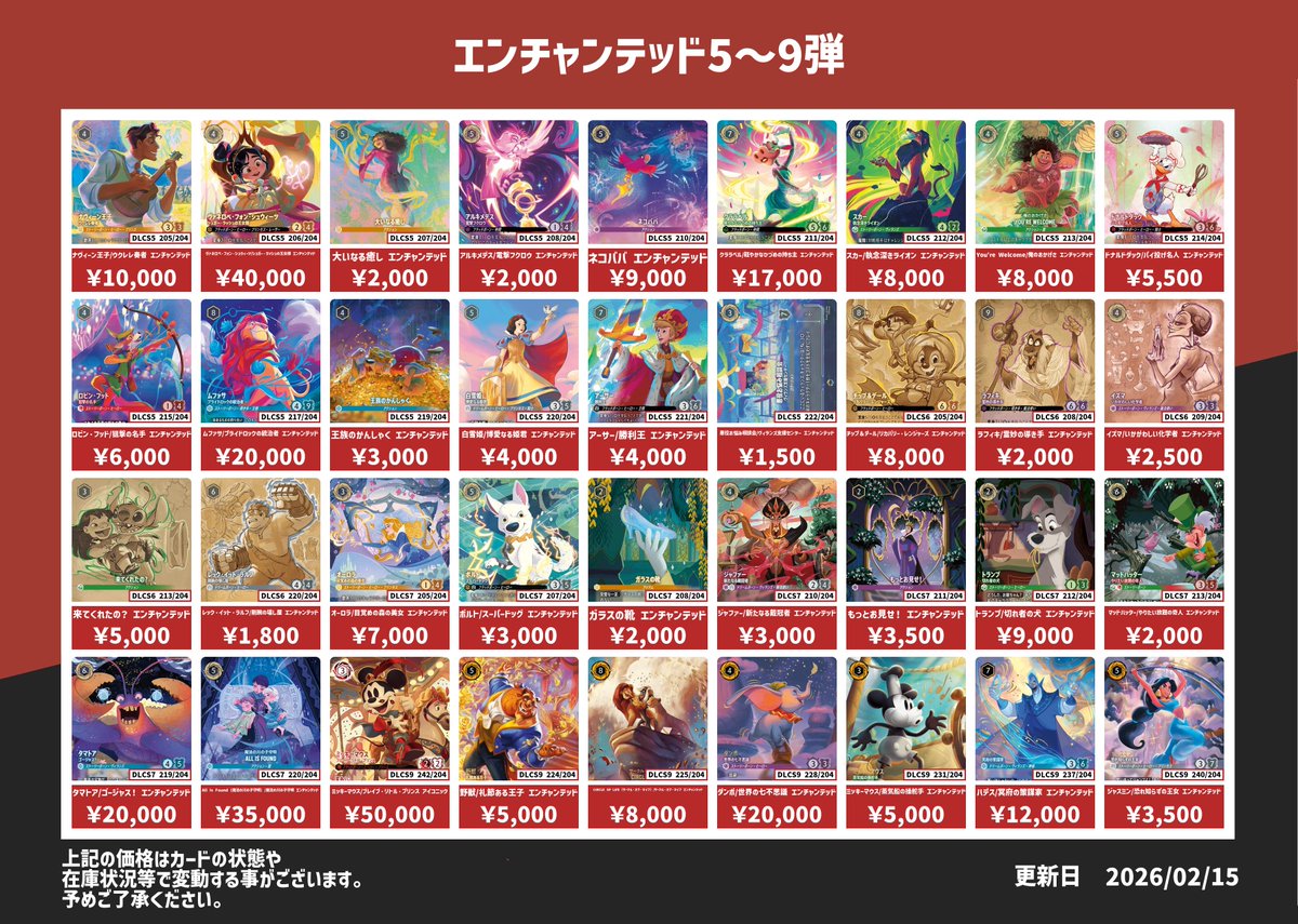 ディズニー・ロルカナ エンチャンテッド買取表です✨ ※買取対象は買取