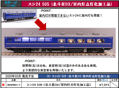 キラリ✨食堂車】 -東京店限定製品- HCSP0311-1 スシ24 505(北斗星DX
