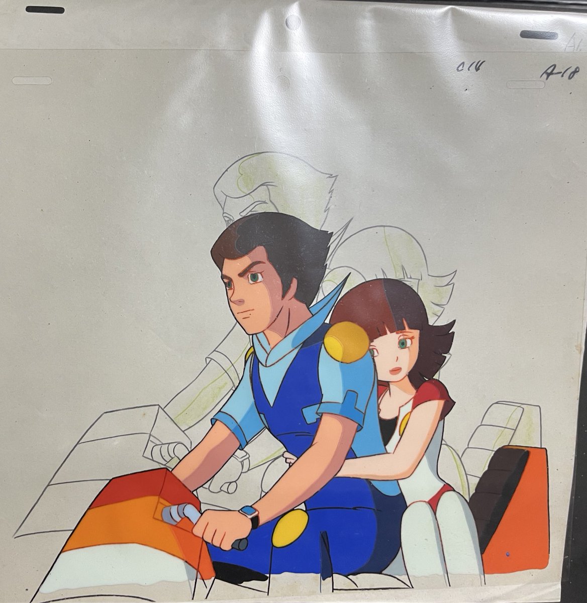 ファイルに入っていたセル画 向かって左は30年ほど前に竜の子さんが