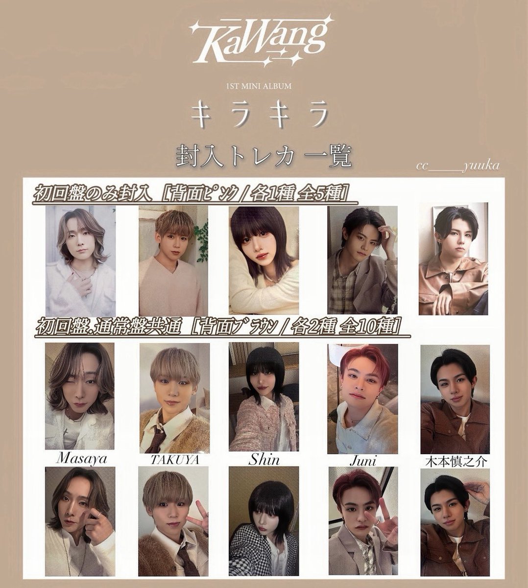 KaWang 1ST MINI ALBUM「キラキラ」 封入トレカ 一覧 かなり手作り感