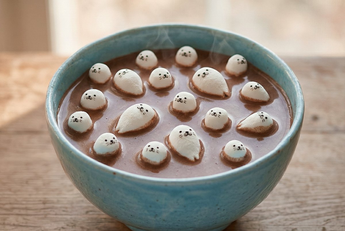 ココアのマシュマロが全部小さなあざらしに見えたのでビジュアル化して