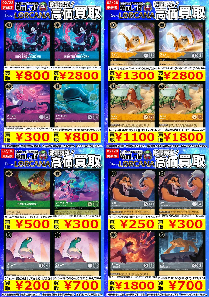 高価買取情報 #ロルカナ】 #NUしっぽのロルカナ買取表 ディズニー