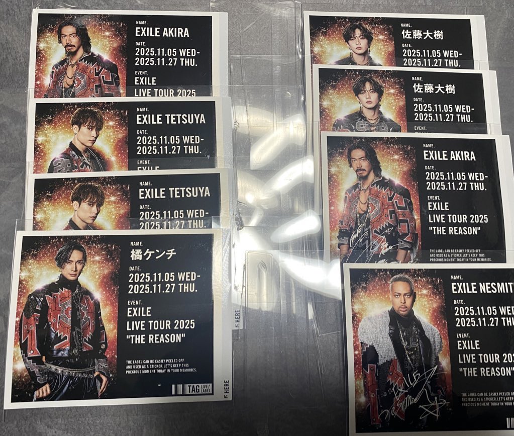 EXILE ラベル缶 ステッカー 交換 (譲)AKIRA (サイン有/無)、TETSUYA