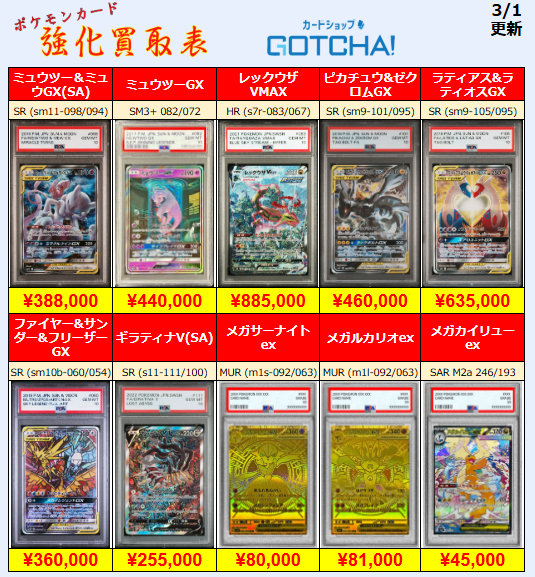 3/1更新 ⚡🔥【PSA強化買取表④】🔥⚡ 💥【PSA10】ミュウツー&ミュウGX