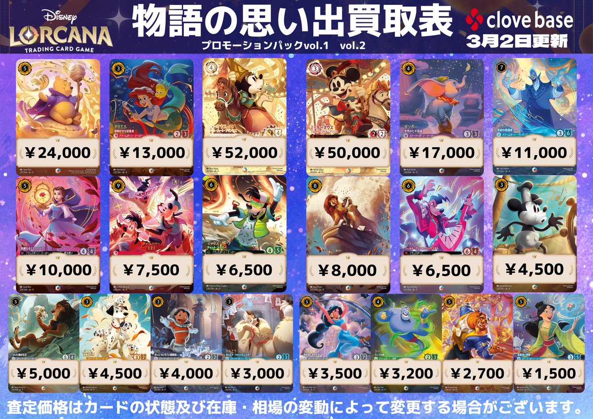 買取表】 🌟エンチャンテッド🌟 🥁ミッキーマウス ブレイブ・リトル