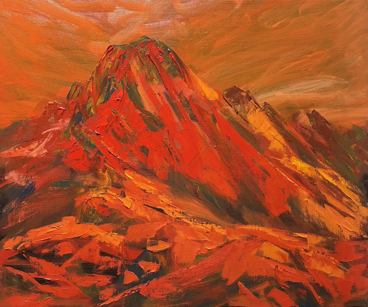 偉大なる剱岳 油彩 F8 描き始め ついに頂を目の前にして、その山容の