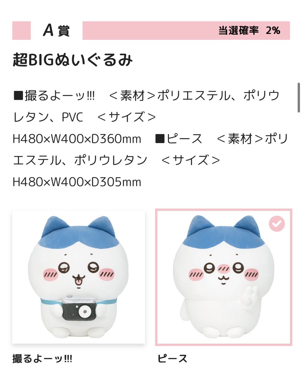 ハチワレだらけくじのA賞かB賞が諦めきれなくて、最後に2回引いてA賞出