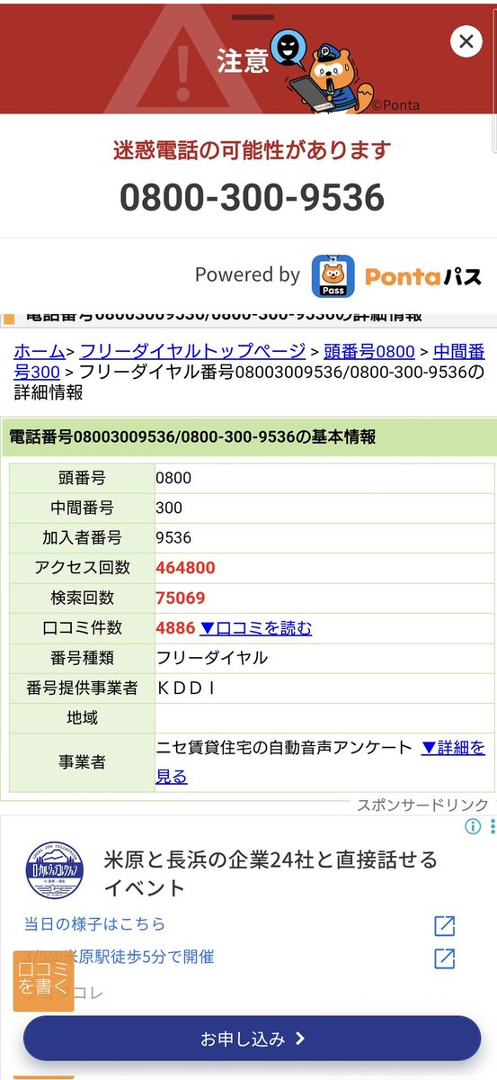 迷惑電話 知らない番号には応答しない主義。 案の定、禄でもない所だっ