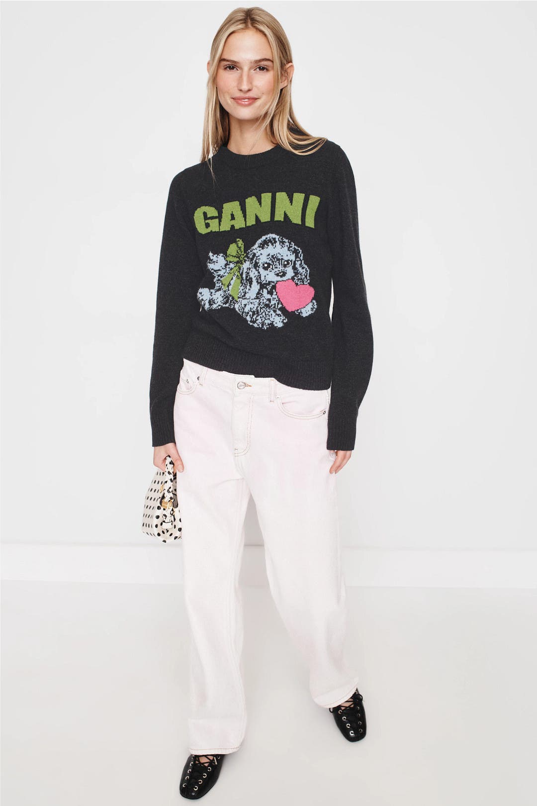 Graphic Wool Mix Puppy Love Crewneck by GANNI | Rent the Runway