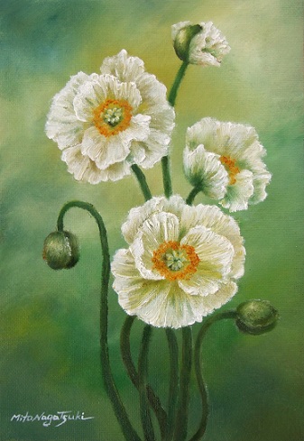 白いポピーの絵画（油絵）／花の絵 : 油絵画家、永月水人のArt Life