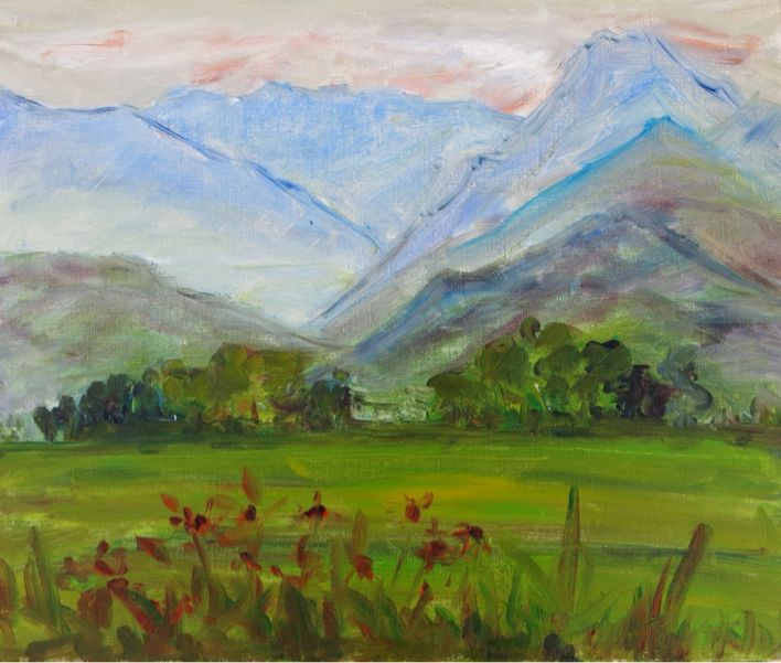 油絵有明山風景 油絵有明山風景