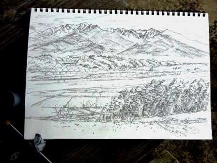 おうちで水彩画 【鉛筆スケッチ 風景・竹林を描く】 : 若狭宣子 水彩画