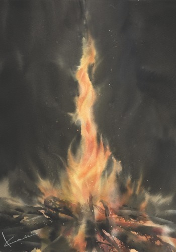 火 水彩画 : はるさき水彩画blog