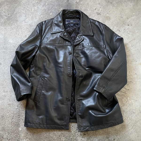 00s OLD GAP オールド ギャップ Tバック レザー カーコート 黒 L