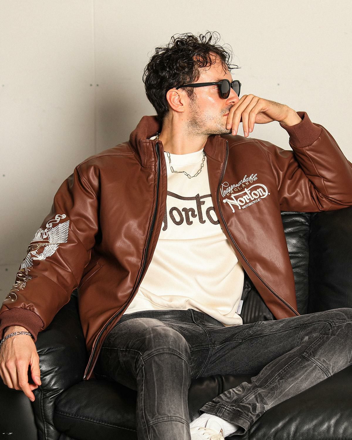 Norton] MAX デザイン 衿スタンドリブ PU 中綿 ジャケット | PEET