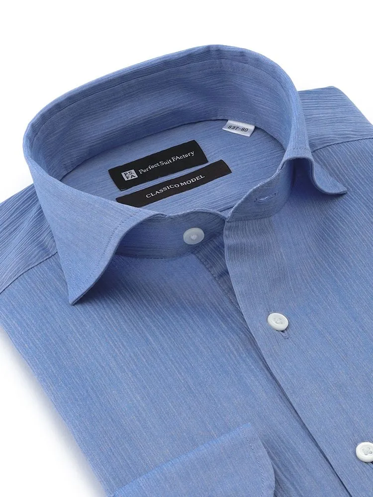 S．ブルー 【ノンアイロン】長袖ワイシャツ【クラシコ】クレープ織 綿