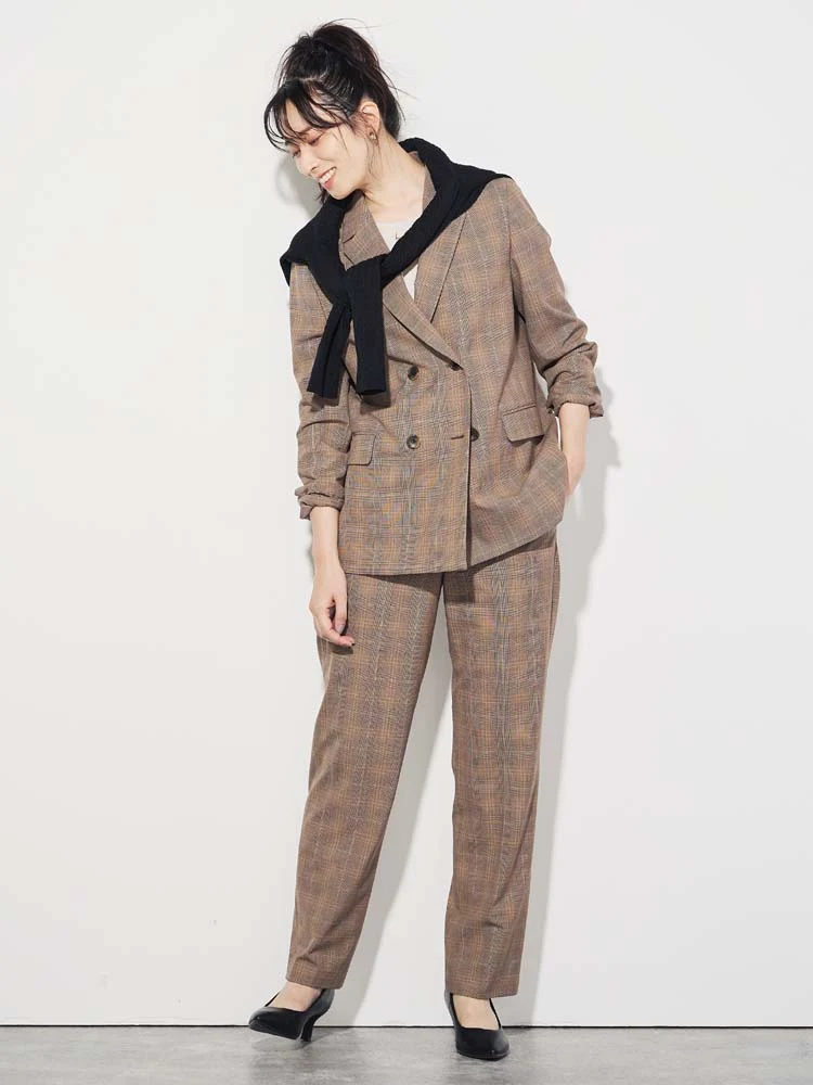 My wardrobe ファインチェックスーツ ダブルジャケット ブラウン