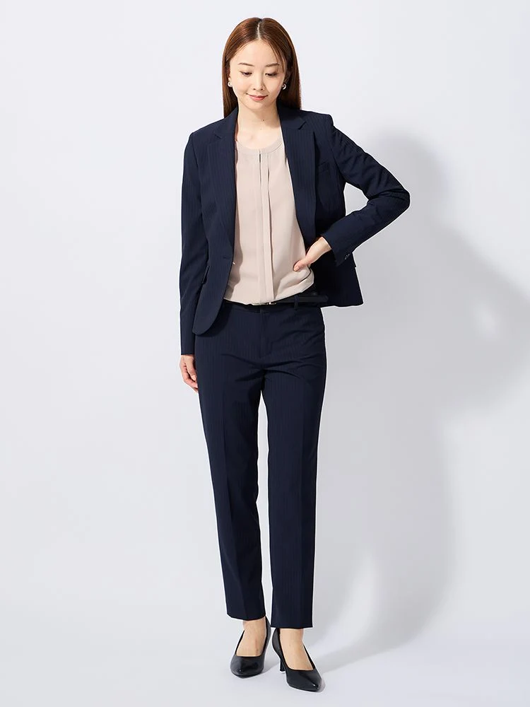 M．グレー スマ美スーツ テーパードパンツ ネイビー/グレー | P.S.FA