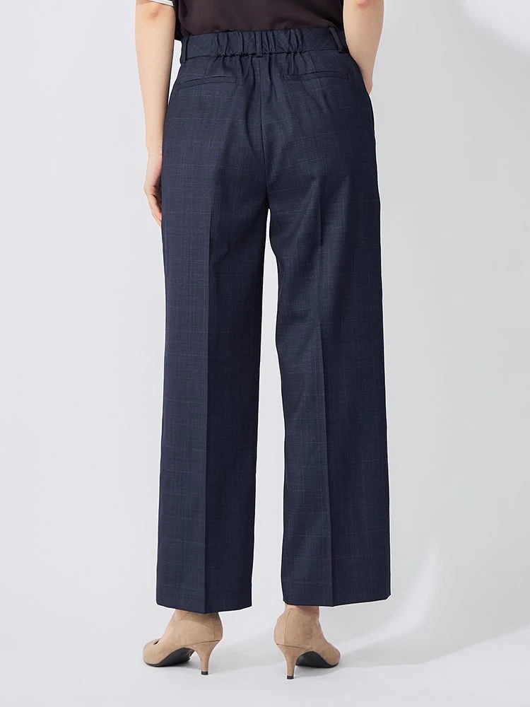 デニムライクスーツ チェック柄 ワイドパンツ ネイビー | P.S.FA公式通販