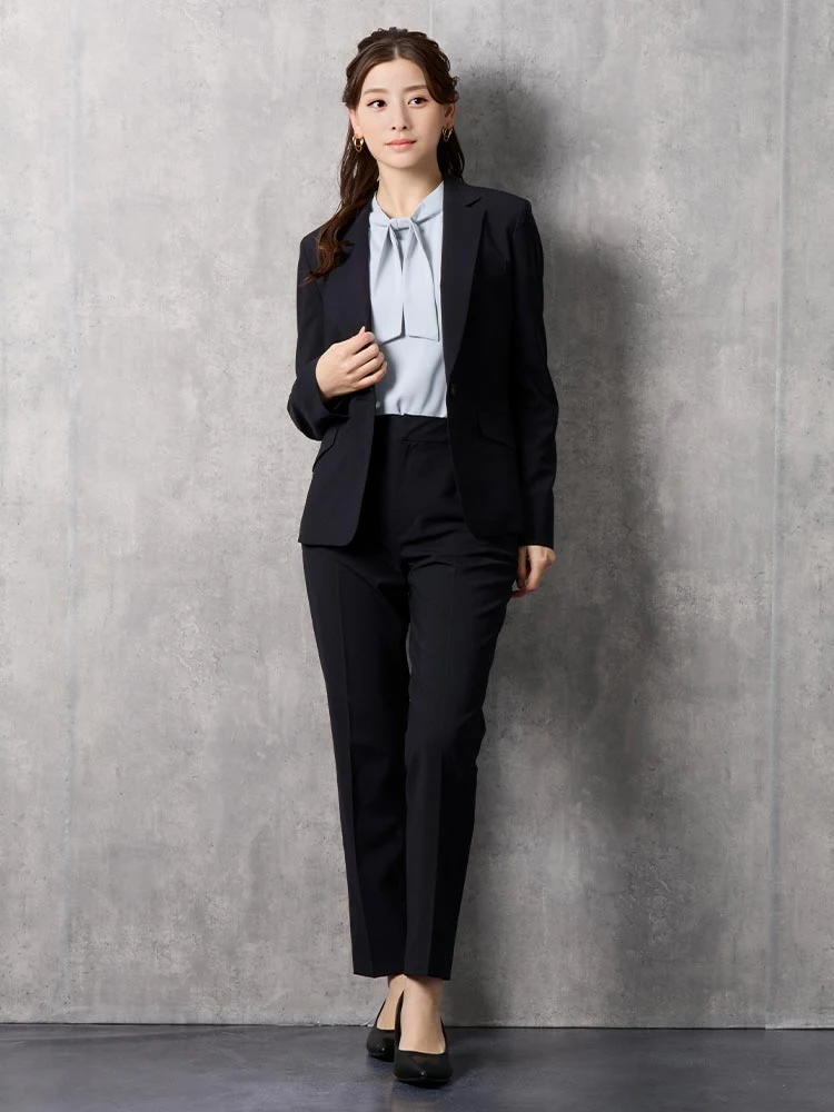 ネイビー 軽量グレンチェックスーツ テーパードパンツ グレー/ネイビー