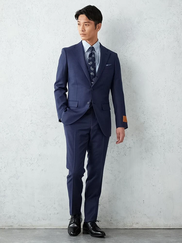 ブルー MARLANE×TRANS CONTINENTS ウール100％ 3釦スーツ グレー